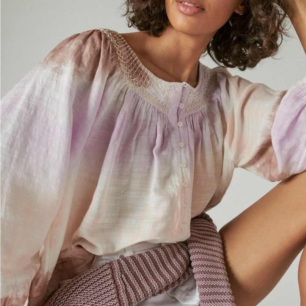 Lucky Brand Embroidered Peasant Blouse in Lilac Multi Size S